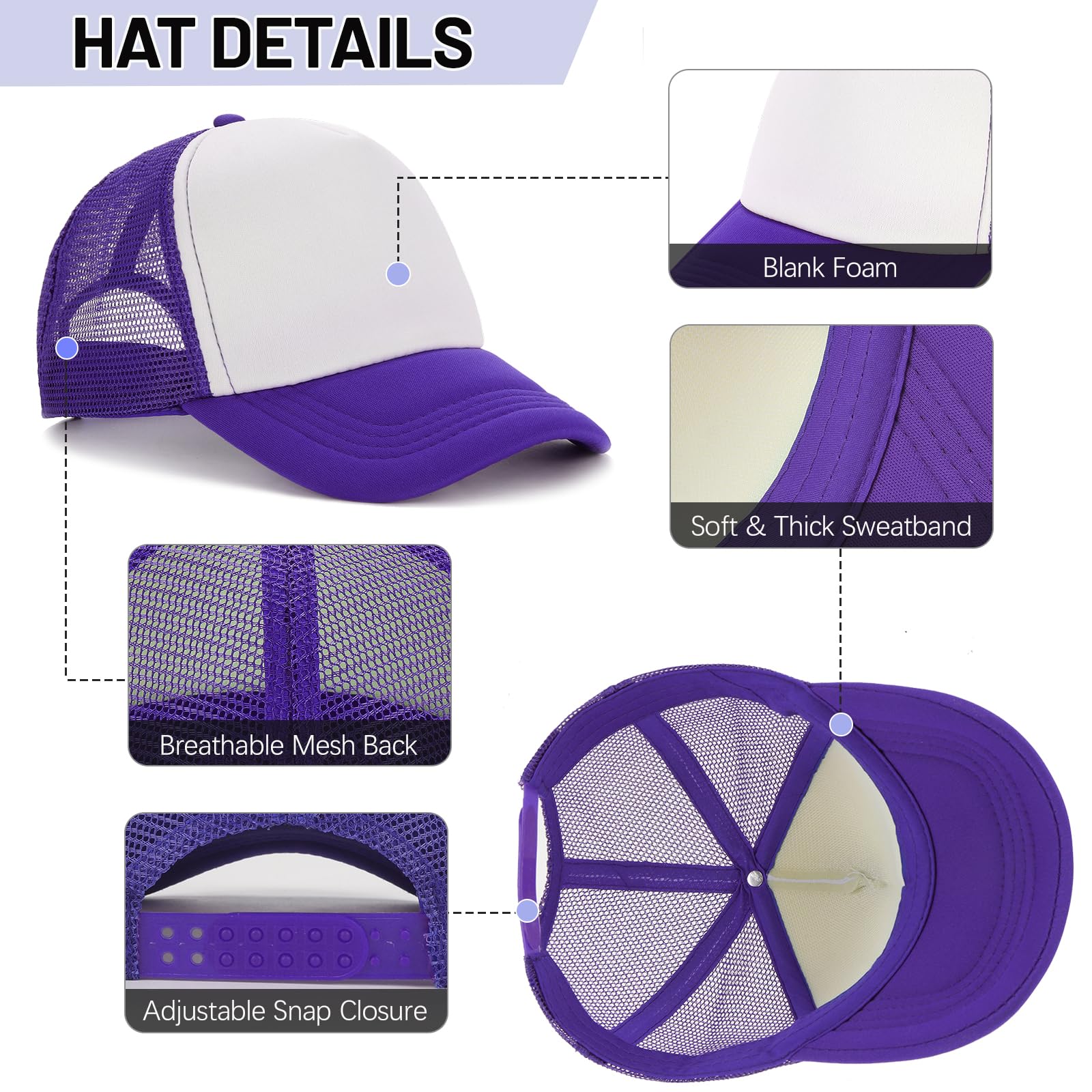 Ultrafun 10 Pack Trucker Hat Mesh Sublimation Blank Hats Adjustable Baseball Caps Hats for Men Women