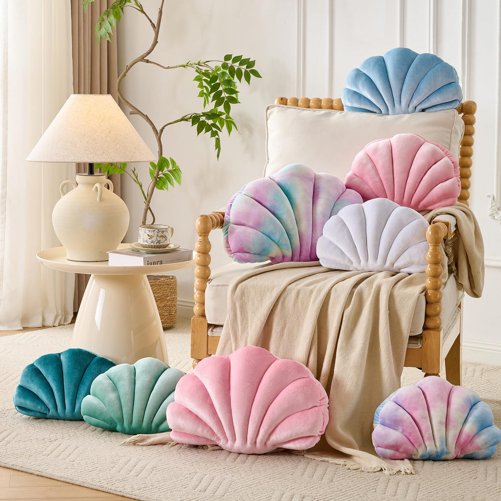 XIAIJIA Seashell Decorative Pillow Shell Shaped Throw Pillow 3D Insert Beach Pillow Soft Velvet Pillow Sea Ocean Decoration Couch Bed Pillow Cushions(Champagne,14 X 11 inch)