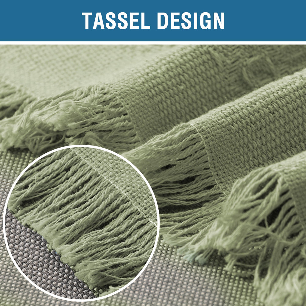 H.VERSAILTEX Cotton Sofa Covers Couch Cover Sofa Slipcover for Most Shape Sofas, Feature Thick Woven Jacquard Seamless with Tassels, Multi-Use Decorative for Couch (Medium: 71" x 91", Green)
