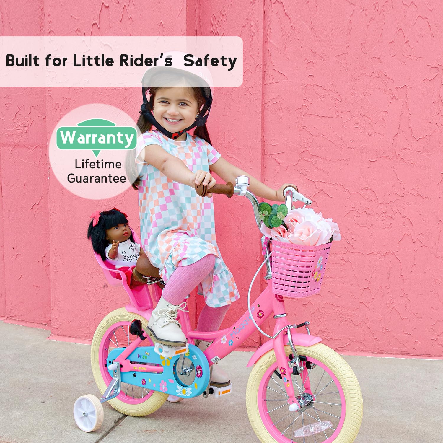 Glerc Maggie Girls Bike, 12-20 Inch Kids Bike for 2-13 Years Old Children, Princess Style Kids Bicycle with Doll-Seat & Basket & Training Wheels, Multiple Colors