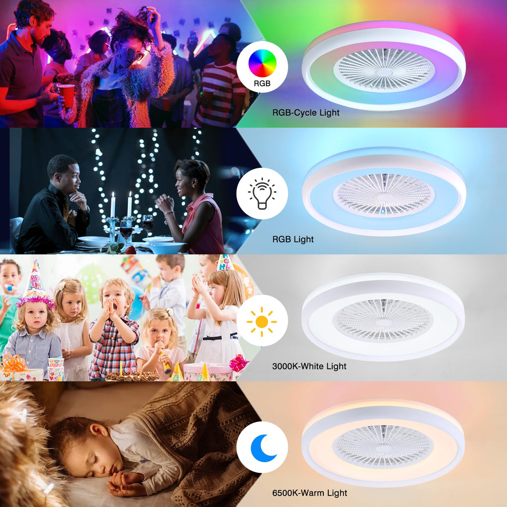 24" Bladeless Ceiling Fan with Light Remote, Smart LED Ceiling Fans with App Control, Modern Low Profile Dimmable Light Ceiling Fan for Bedroom Living Room Gold