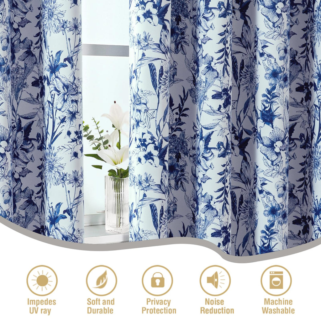 H.VERSAILTEX Blackout Curtains 63 Inch Length 2 Panels Set Floral Print Curtain Drapes for Living Room Thermal Insulated Grommet Window Curtains for Bedroom - Traditional Floral in Antique Green