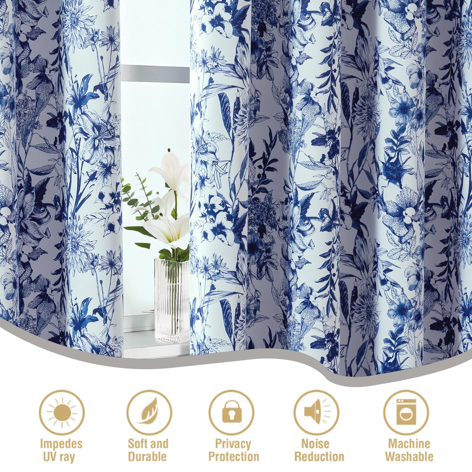 H.VERSAILTEX Blackout Curtains 63 Inch Length 2 Panels Set Floral Print Curtain Drapes for Living Room Thermal Insulated Grommet Window Curtains for Bedroom - Traditional Floral in Antique Green