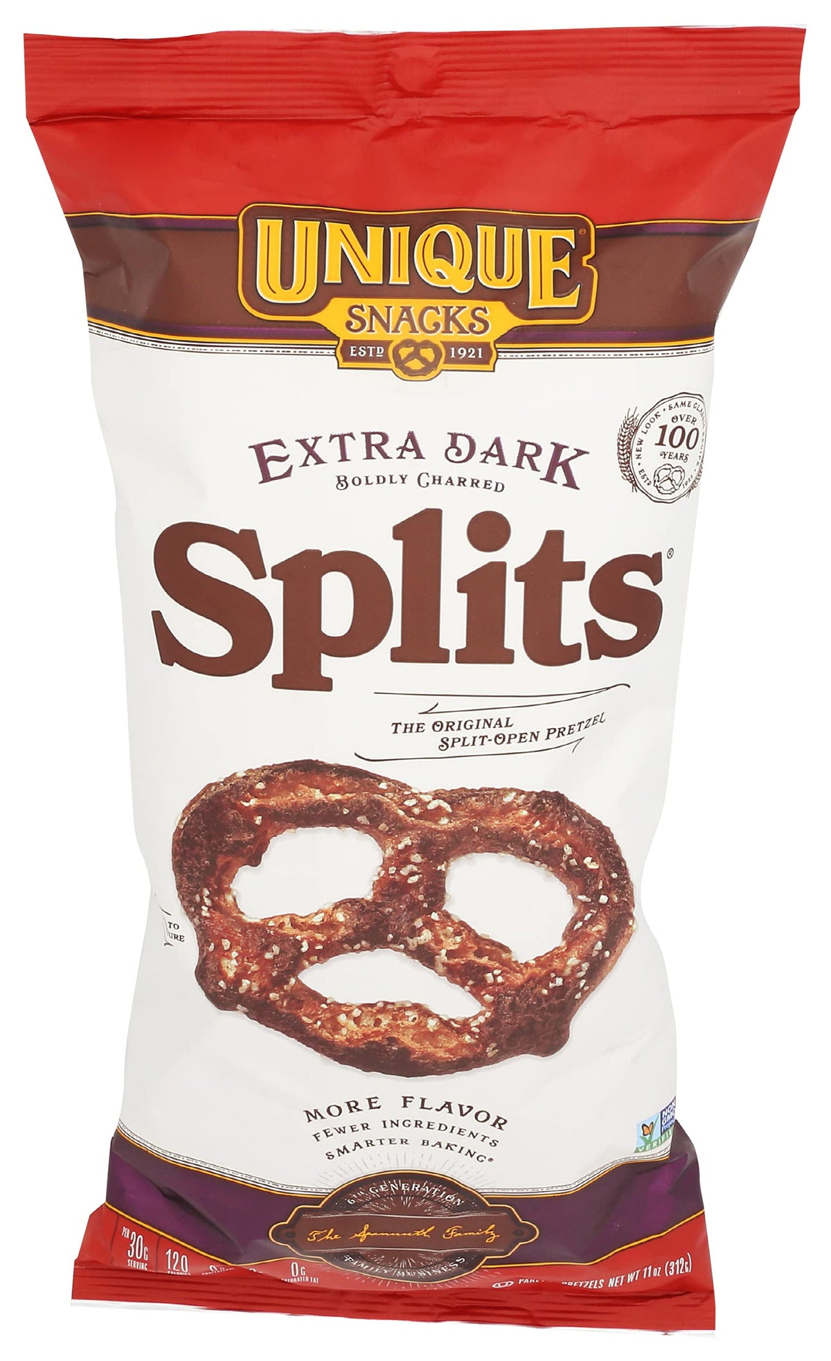 Unique Snacks Extra Dark Splits Pretzels, Original Split-Open Pretzels, Delicious Homestyle-Baked Snack Bag, Vegan, OU Kosher, and Non-GMO Food, No Artificial Flavor, 2 Oz. Bag, Pack of 12
