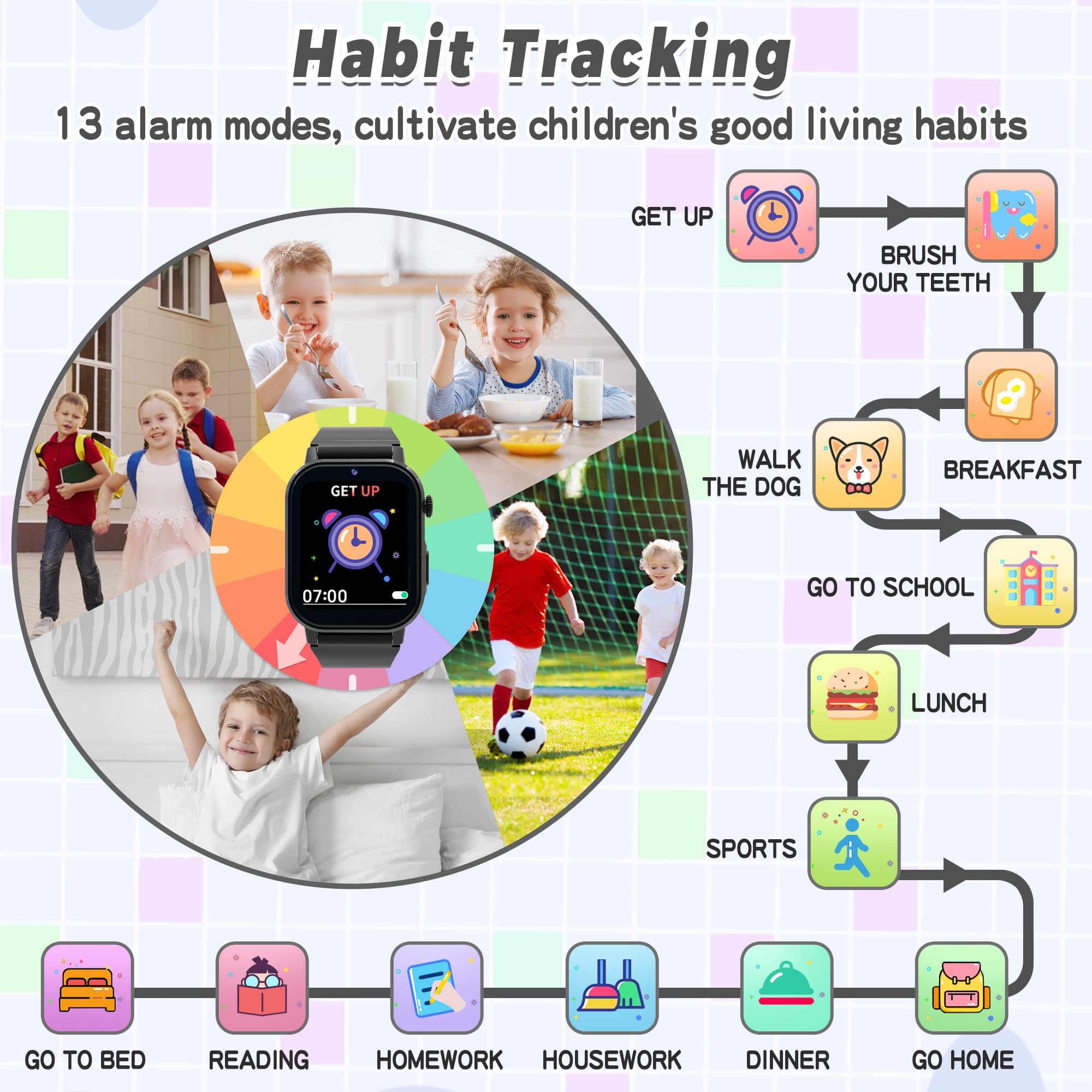 Kids Smart Watch Boys, Kids Game Smart Watch with 32 Games HD Touch Screen Video Camera Music Player Audiobooks Pedometer Flashlight Alarm Clock 12/24 hr, Toys Gift for 3-12 Years Old Boys Girls