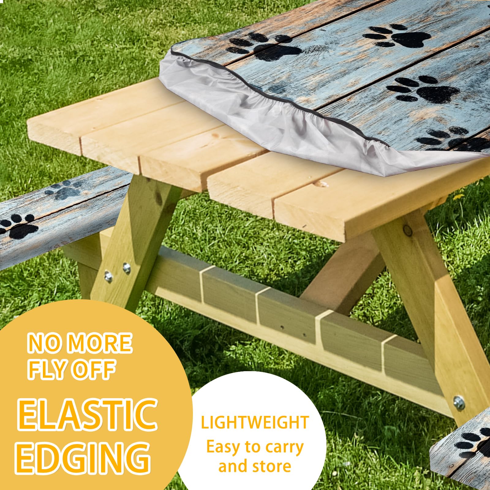 Park Picnic Table Cover with Bench Covers Lightweight Camping Essentials, Oil-Proof Waterproof 3PCS Tablecloth with Elastic, Fitted for Table 6FT Rectangle and Seats, American Flag Eagle (72x30in)