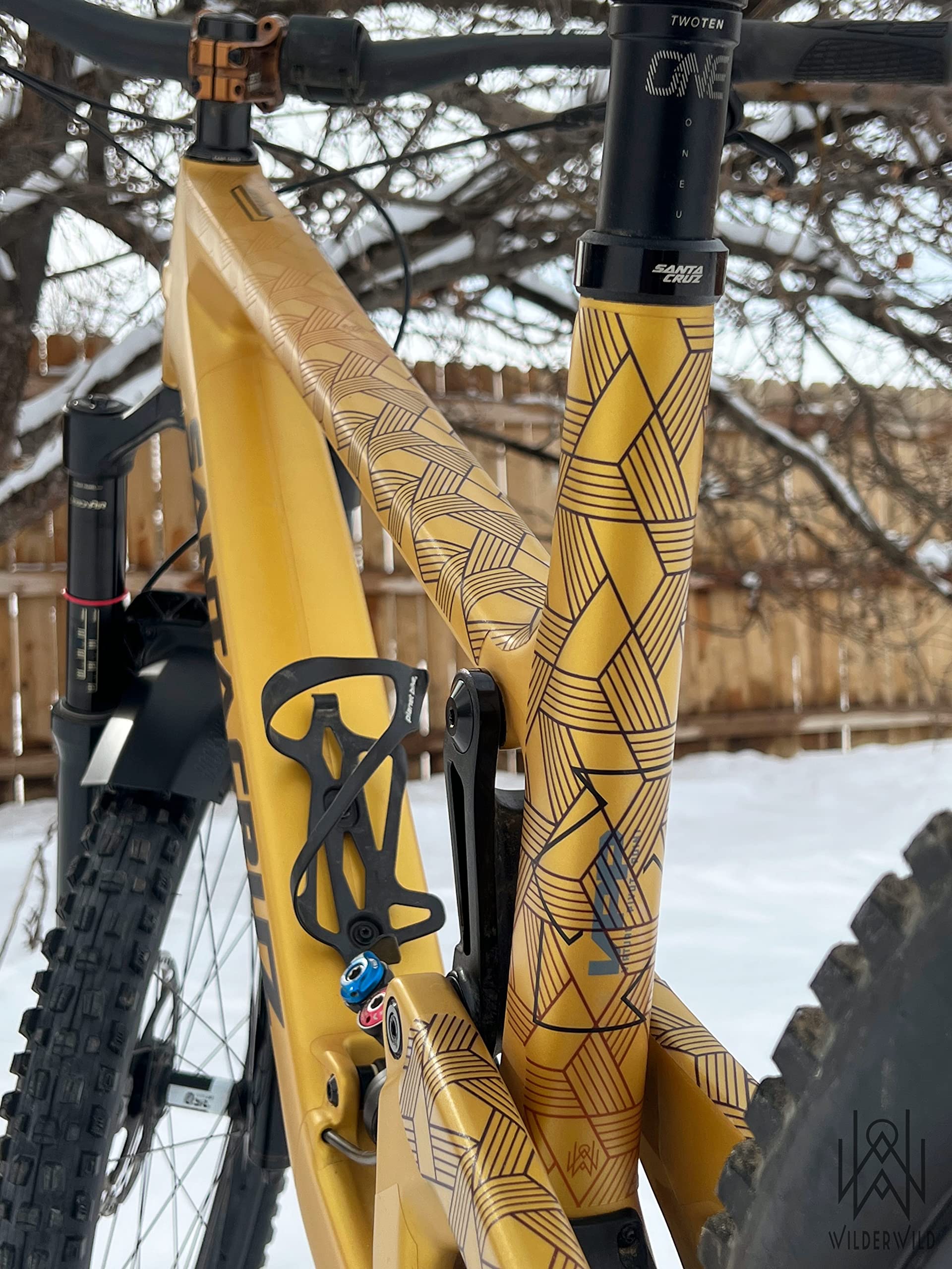 Bike Frame Protection Tape- High Impact Clear Vinyl Wrap Includes Tool (4”x72) Bicycle Frame Protector, Mountain Bike Frame Guard Chainstay Protector (Art Deco)