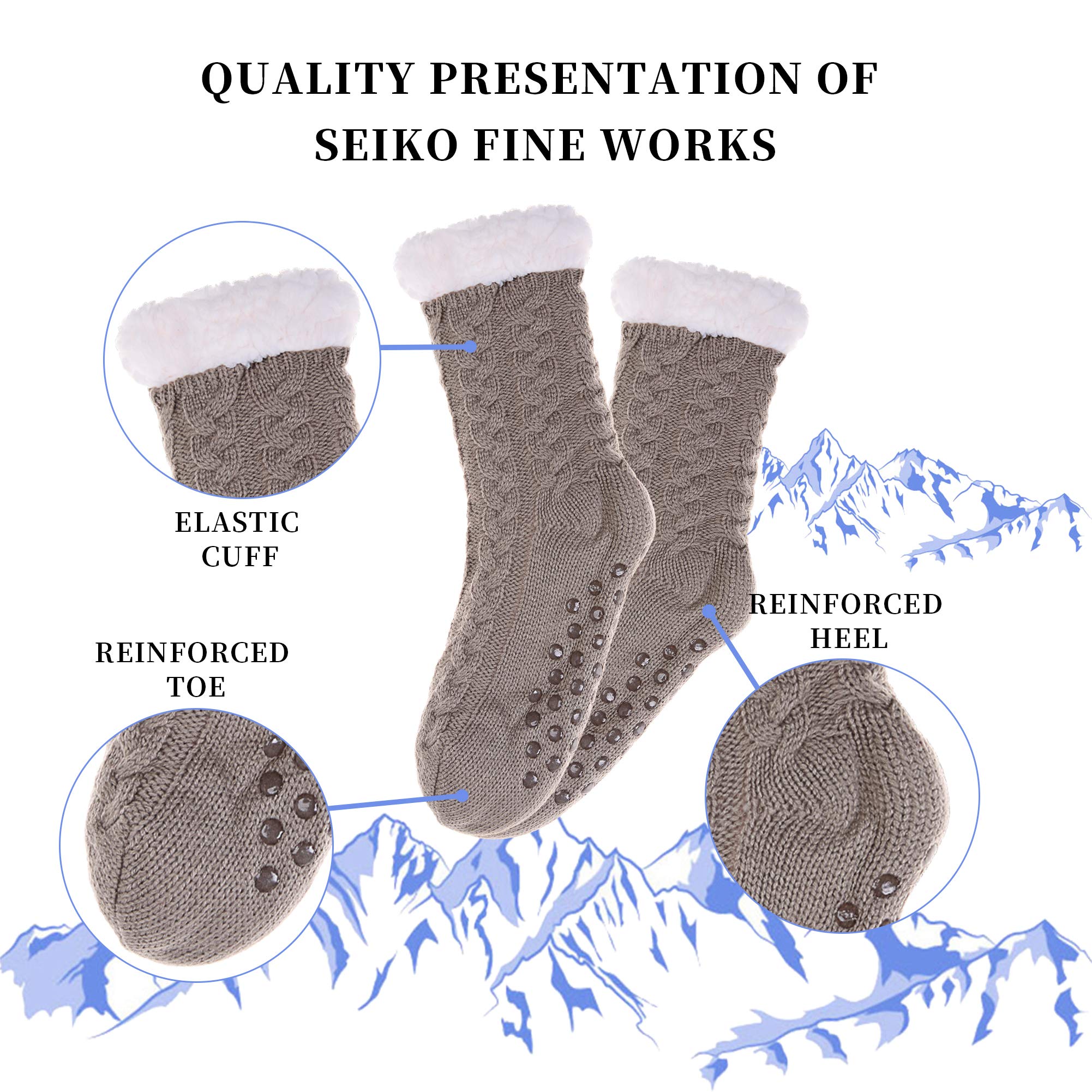 SDBING Women's Winter Super Soft Warm Cozy Fleece Lined Fuzzy Slipper Socks with Grippers