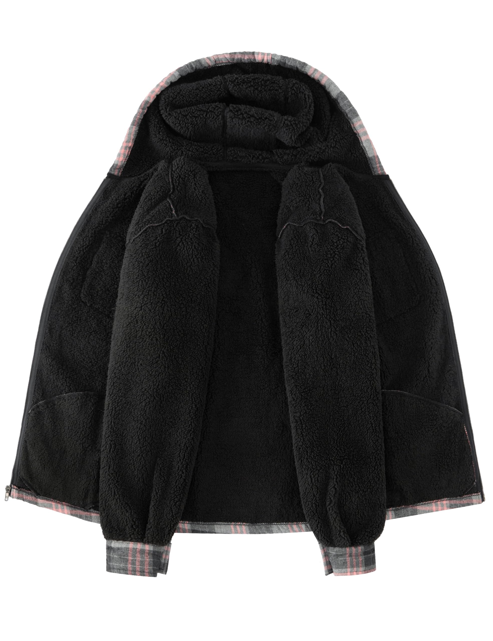 Men's Flannel Plaid Hooded Jackets Full Zip Sherpa Fleece Lined Hoodies Fashion Warm Coat