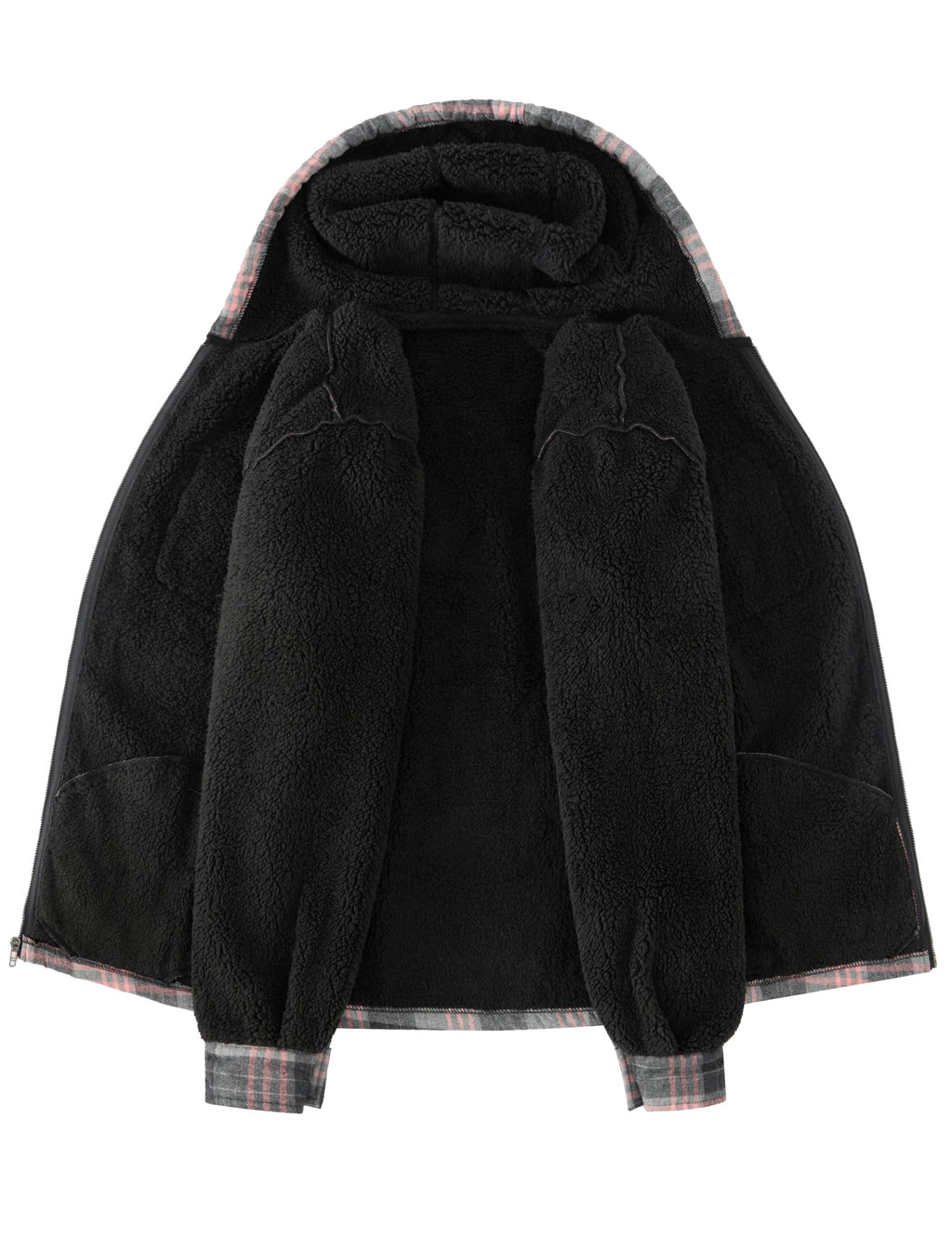 Men's Flannel Plaid Hooded Jackets Full Zip Sherpa Fleece Lined Hoodies Fashion Warm Coat