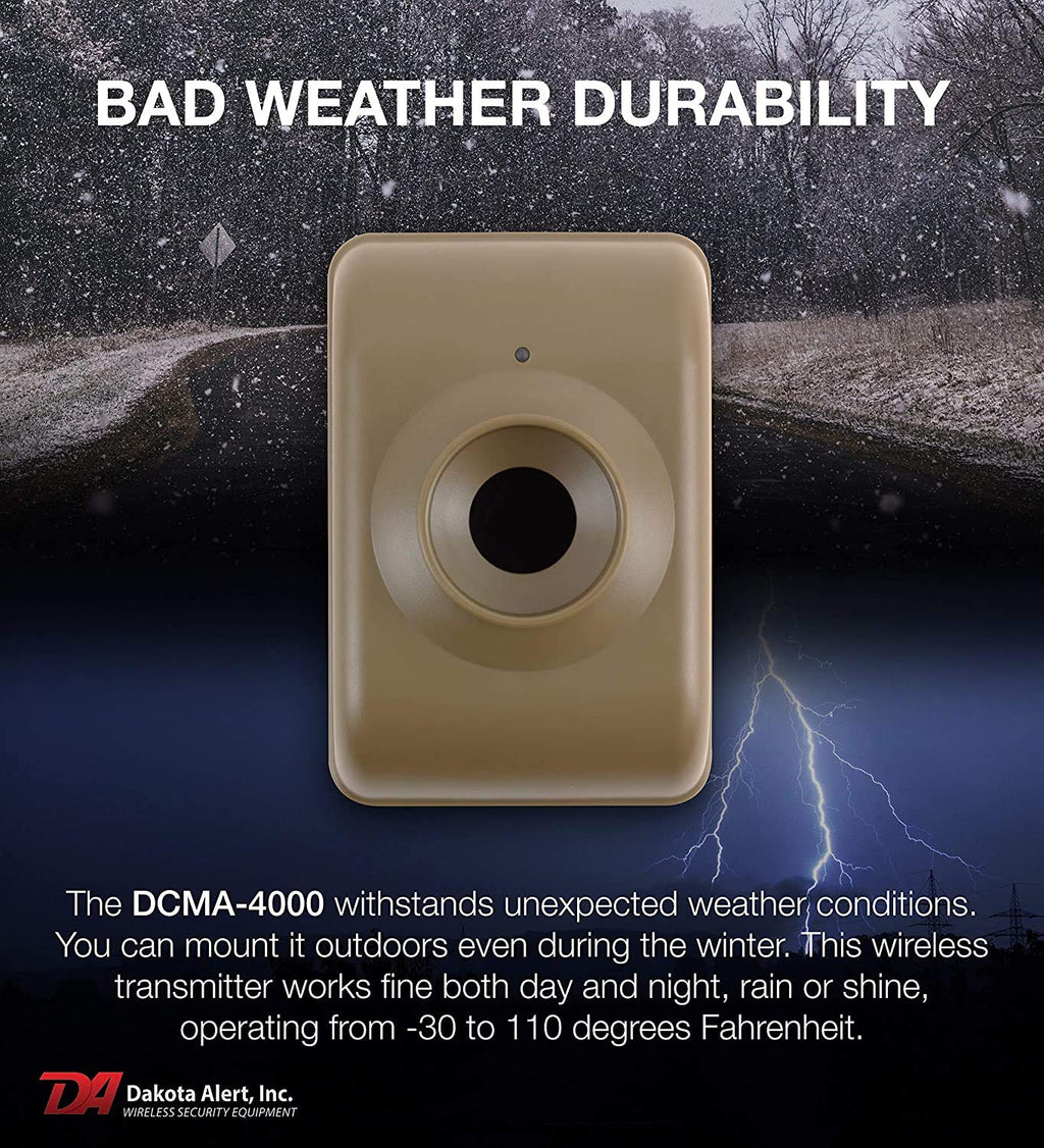 Dakota Alert Long Range Driveway Alarm Motion Detector - DCMA-4k Plus One Mile Wireless Range Alarm System - DCMT-4000 Transmitter & RE-4k Plus Receiver-Use Outdoors, Driveways, Entrances & Backyards