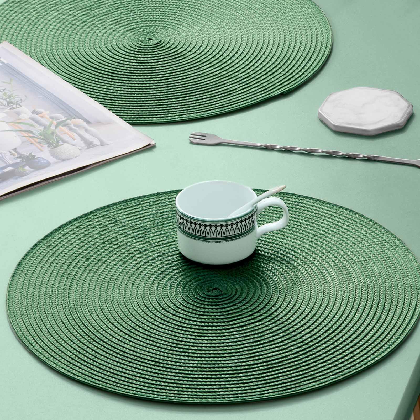 AHHFSMEI Round Placemats Set of 6 Heat Resistant Washable Non-Slip Woven Braided Table Mats for Dining Table Kitchen & Home Decor (Beige)