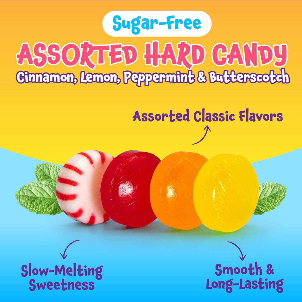 Sugar Free Candy - 1 Pound Pack - Hard Candy Individually Wrapped - Lemon, Butterscotch, Peppermint, Cinnamon - Office Bowl Mix - Old Fashioned Sugarless Treats
