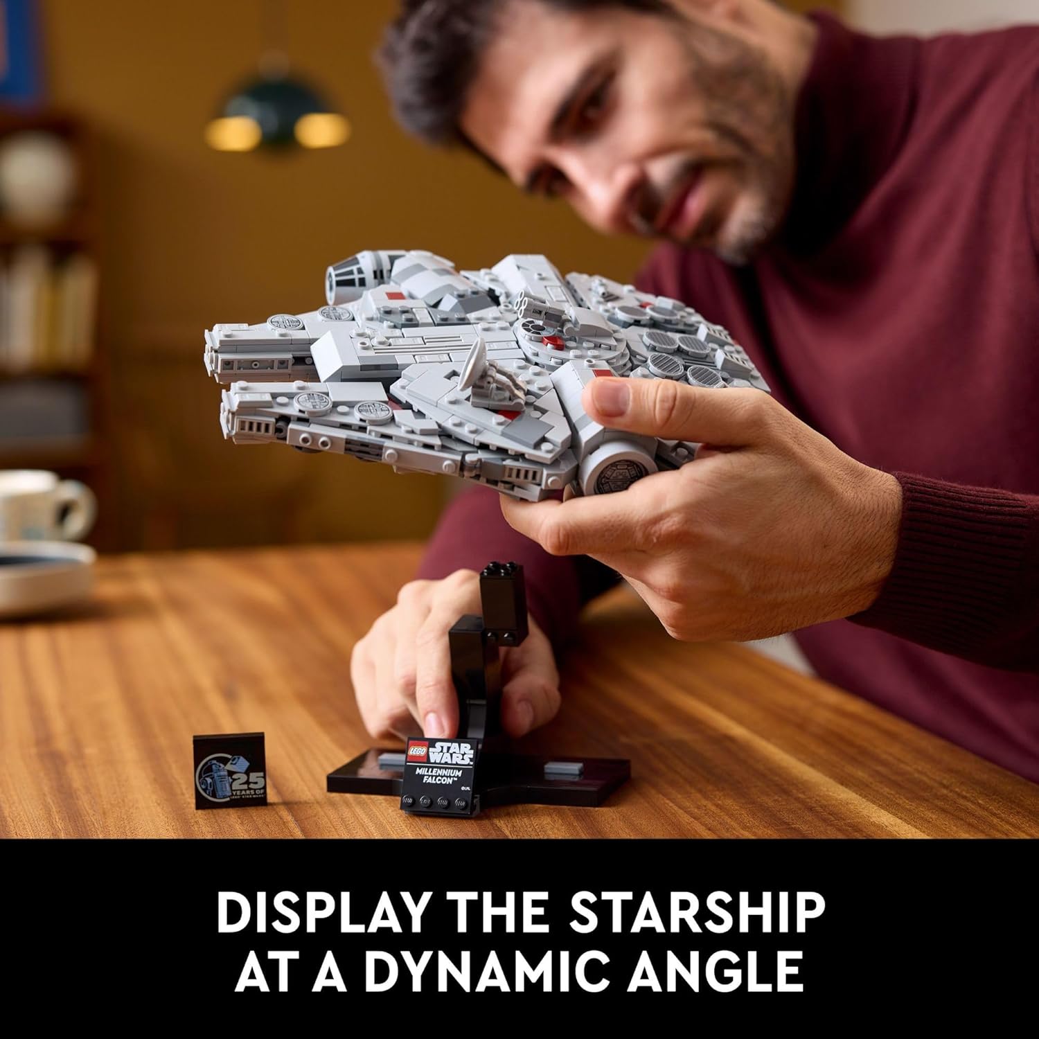 LEGO Star Wars Millennium Falcon 25th Anniversary Collectible - DIY Building Set for Adults, Men & Women, Ages 18+ - A New Hope Model with Display Stand - Star Wars Gift - 75375