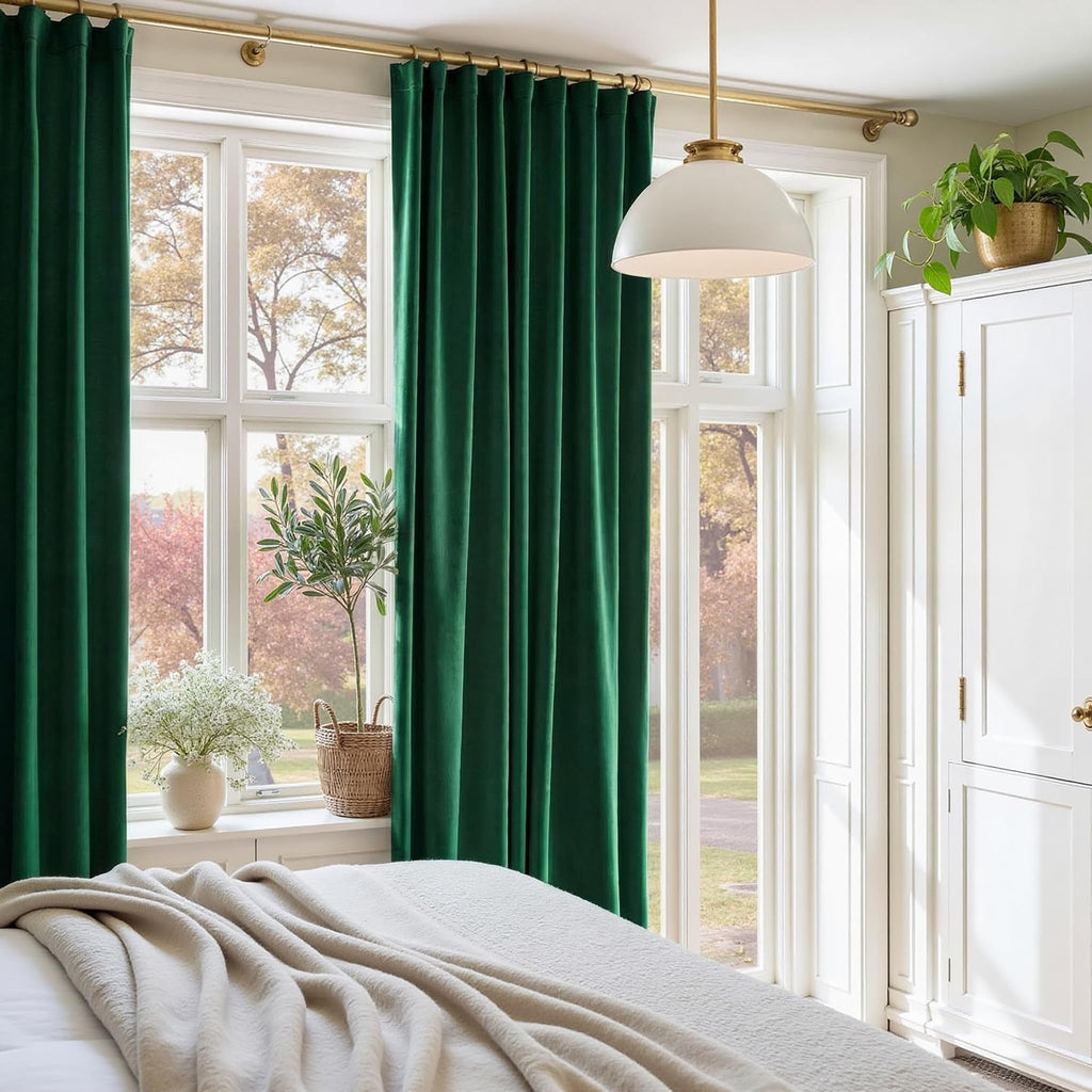 Nemia Dark Green Velvet Curtains Thermal Insulated Blackout Curtain for Bedroom Window Living Room Darkening Luxury Vintage 63 Inches Long Heavy Drapes Panels Rod Pocket Set of 2