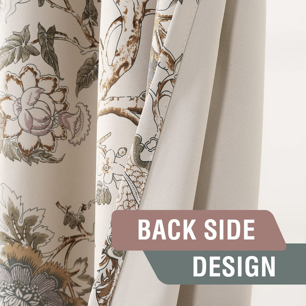 H.VERSAILTEX Blackout Curtains 63 Inch Length 2 Panels Set Floral Print Curtain Drapes for Living Room Thermal Insulated Grommet Window Curtains for Bedroom - Traditional Floral in Antique Green