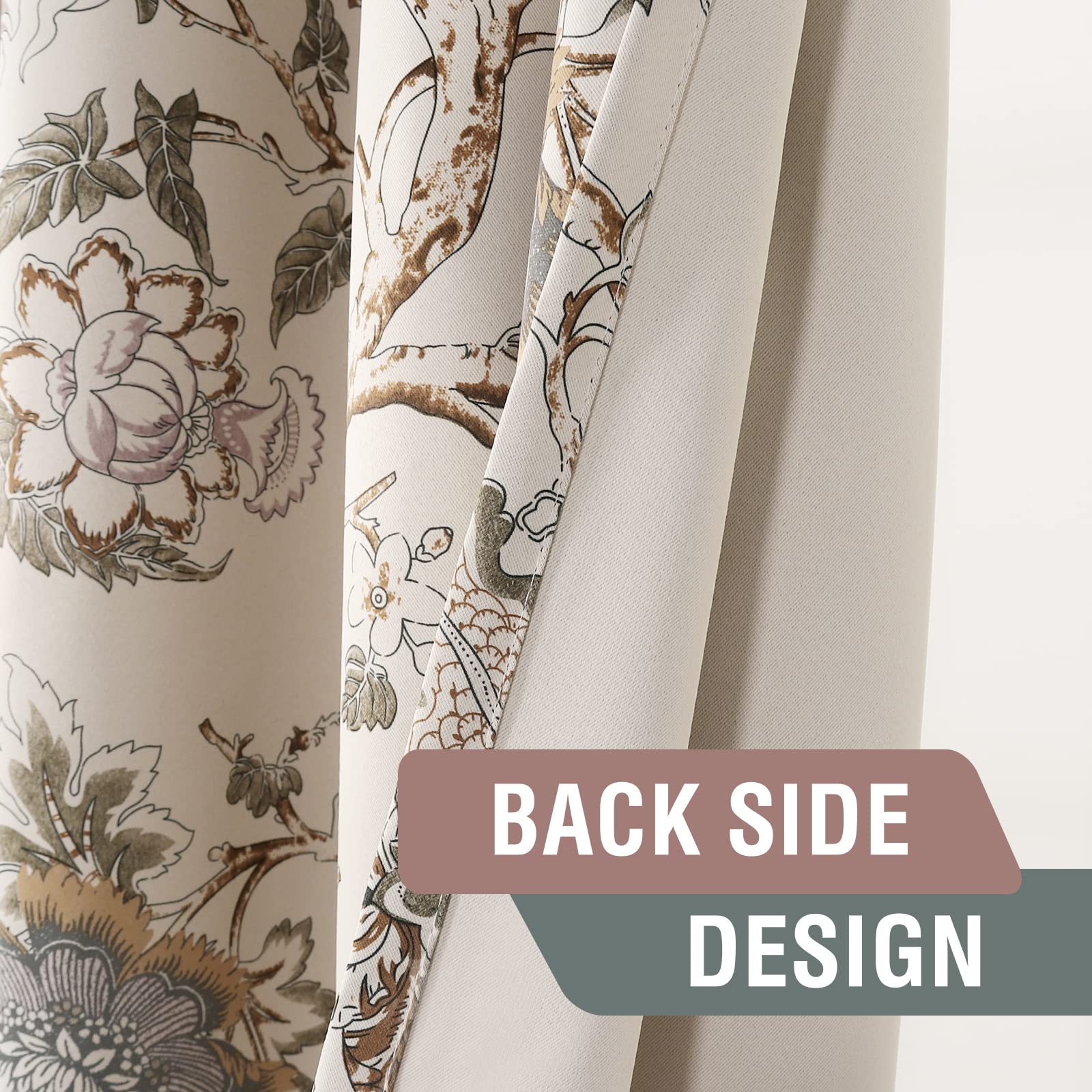H.VERSAILTEX Blackout Curtains 63 Inch Length 2 Panels Set Floral Print Curtain Drapes for Living Room Thermal Insulated Grommet Window Curtains for Bedroom - Traditional Floral in Antique Green