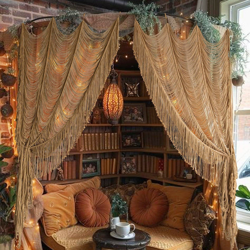 Flber Macrame Curtain Window Macrame Room Divider Doorway Curtain Boho Macrame Wall Hanging Living Room Bedroom Decor 42" W x 75" H