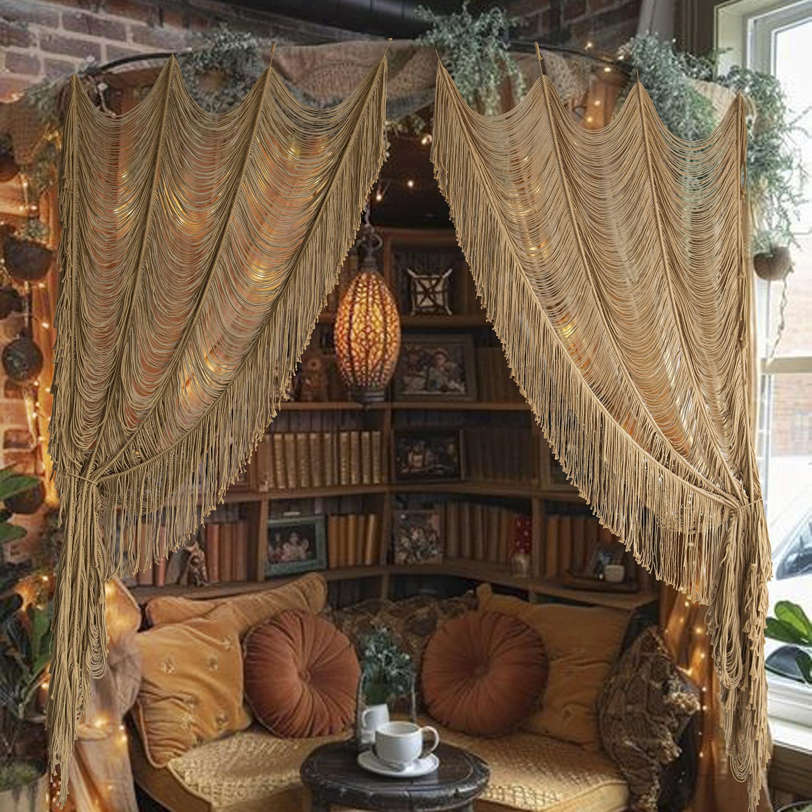 Flber Macrame Curtain Window Macrame Room Divider Doorway Curtain Boho Macrame Wall Hanging Living Room Bedroom Decor 42" W x 75" H