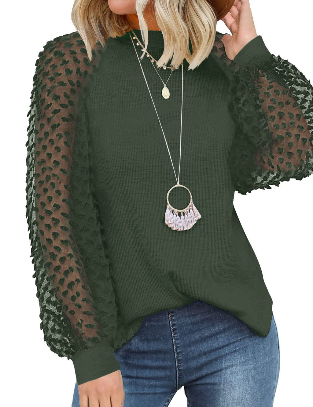 MIHOLL Women's Long Sleeve Tops Lace Casual Loose Blouses Shirts Dressy Outfits