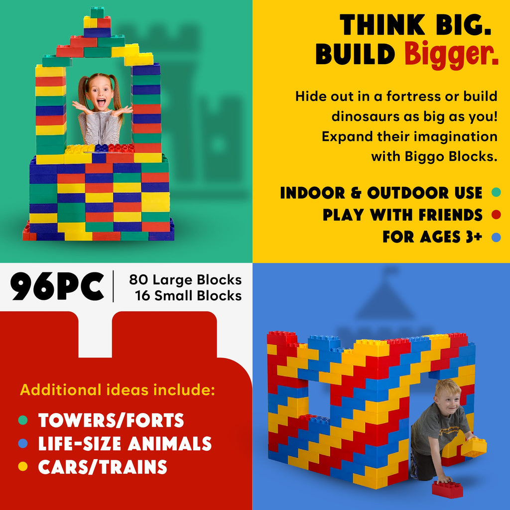 BiggoBlocks Large Building Blocks for Kids Ages 3-8 – 288 Piece Mega Set – Indoor & Outdoor STEM Toy for Boys & Girls