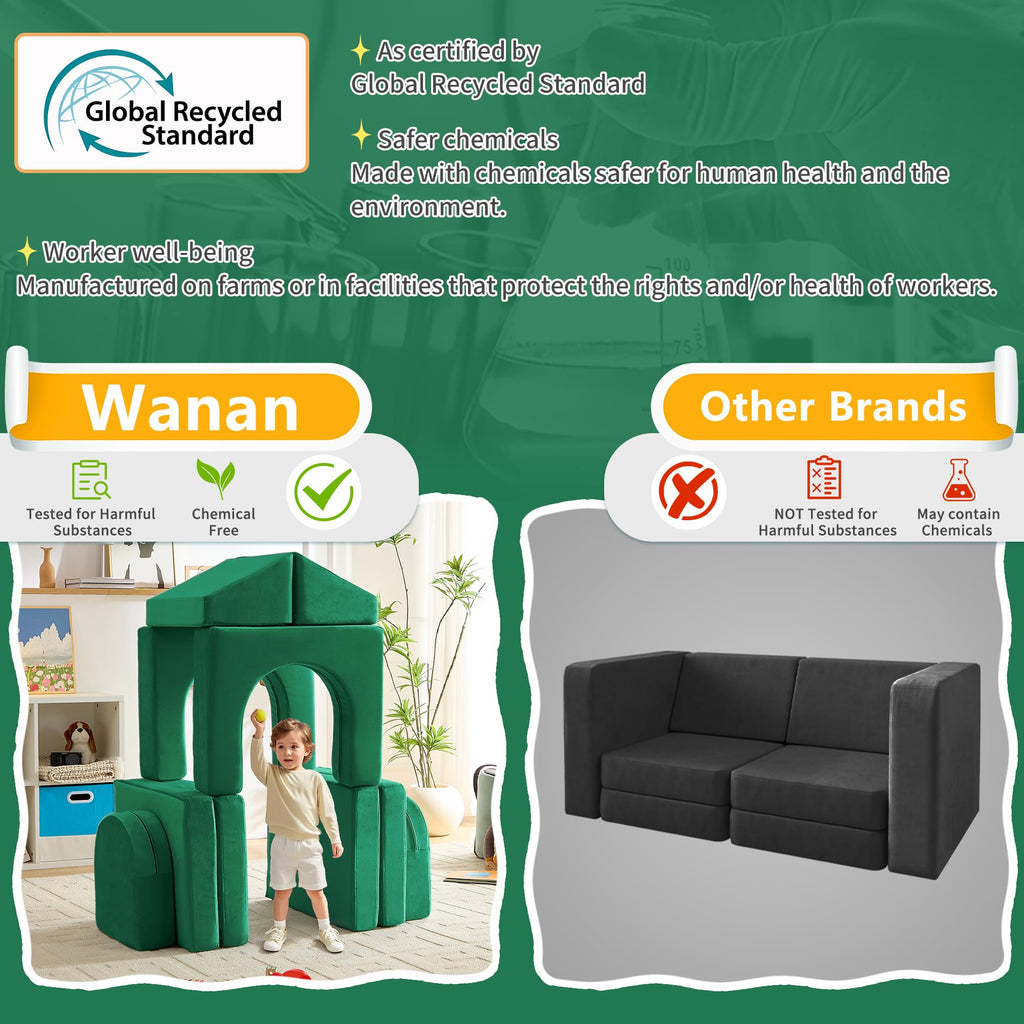 wanan Kids Couch 10PCS, Modular Kids Play Couch for Playroom Bedroom, 10 in 1 Multifunctional Kid Sofa for Playing, Creativing, Sleeping, Indoor Toddler Couches for Boys and Girls(Dark Grey)