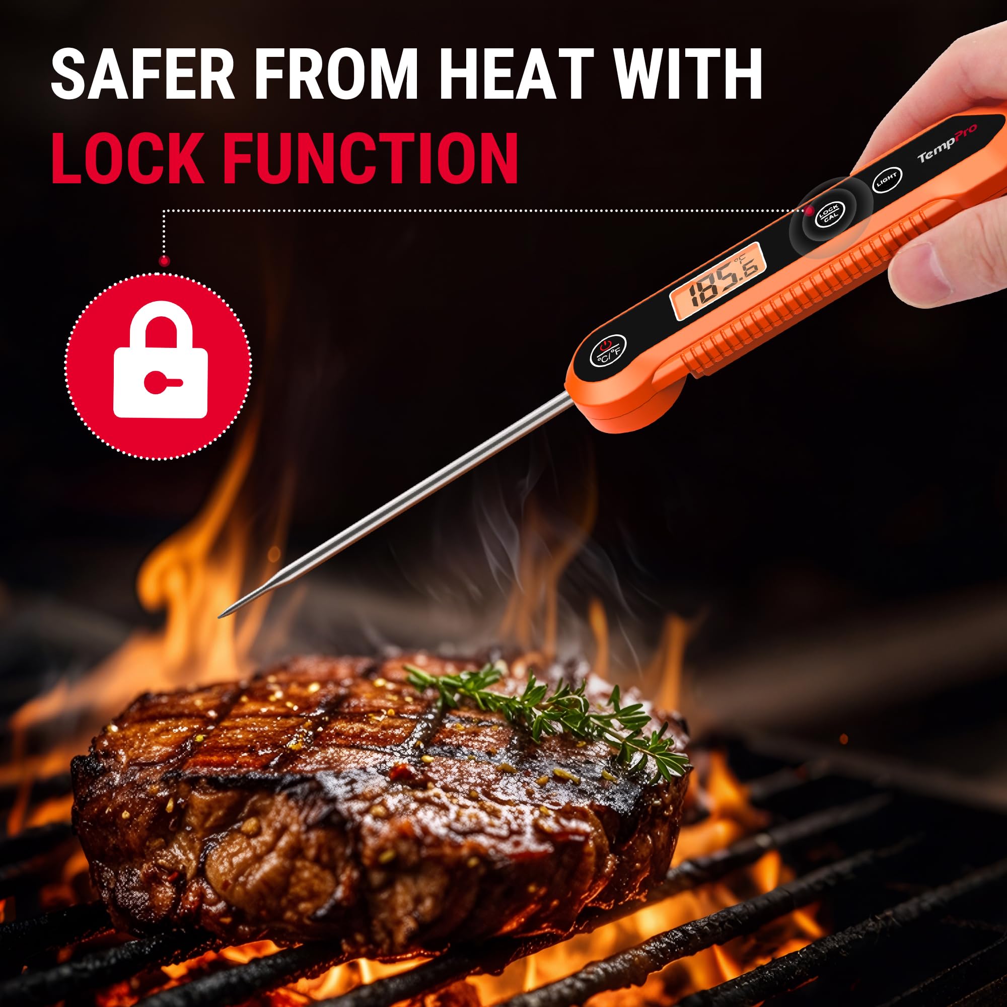 TempPro Digital Instant Read Meat Thermometer for Grilling, Waterproof Food Thermometer with Calibration Backlight Baking Bread Candy Thermometer Cooking Gift for Dad Husband (Previously ThermoPro)
