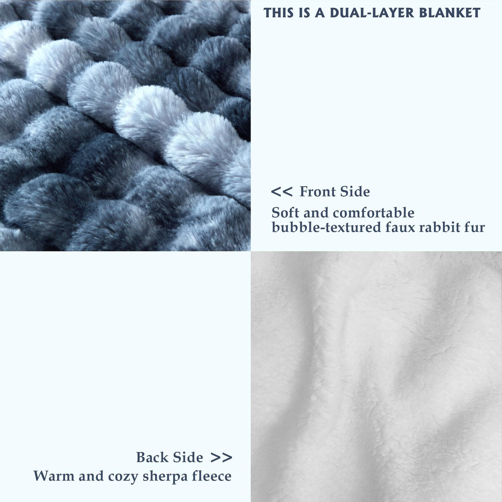 50x60 Inches Ultra-Soft Fuzzy Faux Fur Plush Throw Blanket - Thick, Warm Sherpa for Couch, Sofa, Bedroom, Camping - Decorative Blanket for Cozy Warmth, Bubble Grey