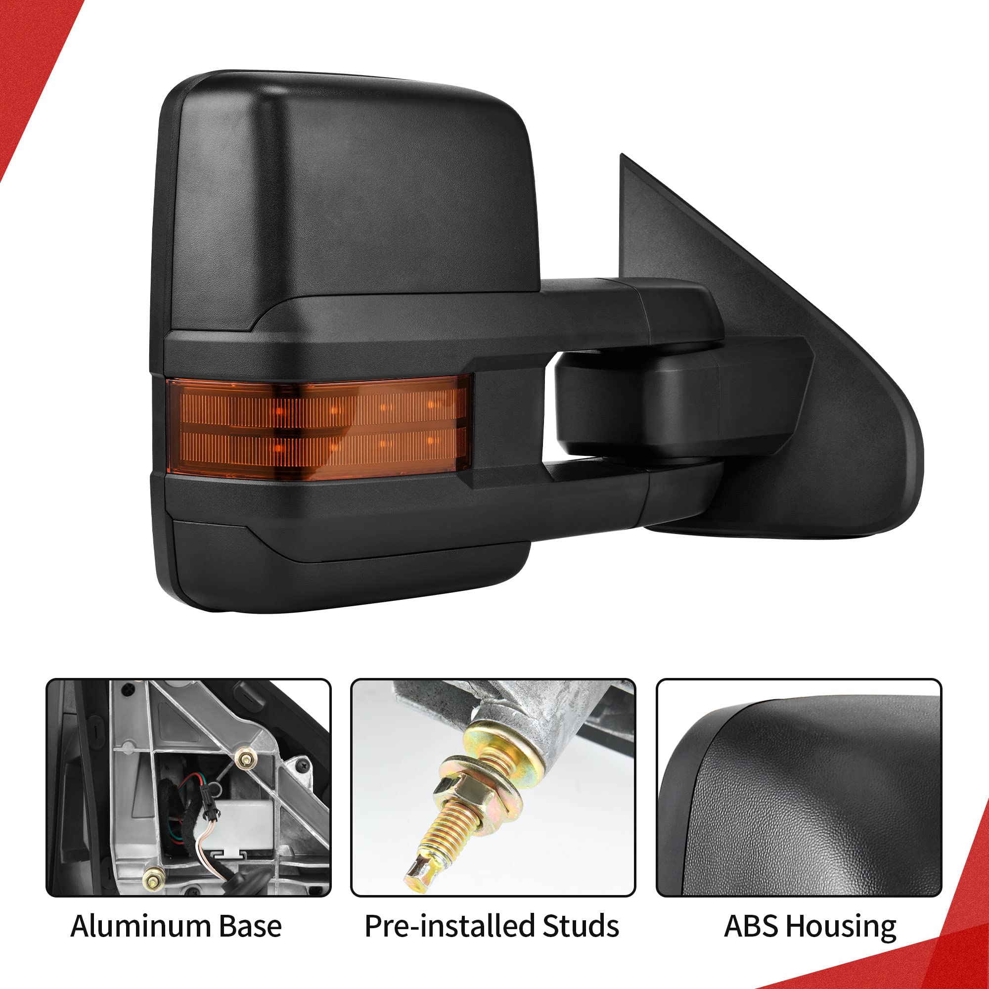 YITAMOTOR Towing Mirrors Compatible with 07-13 Silverado 1500 2500 3500 Tahoe Suburban Avalanche GMC Sierra Yukon Cadillac LED Turn Signal Light Power Heated Manual Telescoping Folding