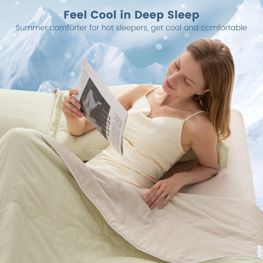 SNOWMAN Cooling Comforter Twin XL Size Double-Sided, Soft Cooling Blanket for Hot Sleepers, Cold Touch Fabric Summer Quilt, Lightweight Q-Max>0.4 Silk Smooth (Blue/Grey, 60"x90")
