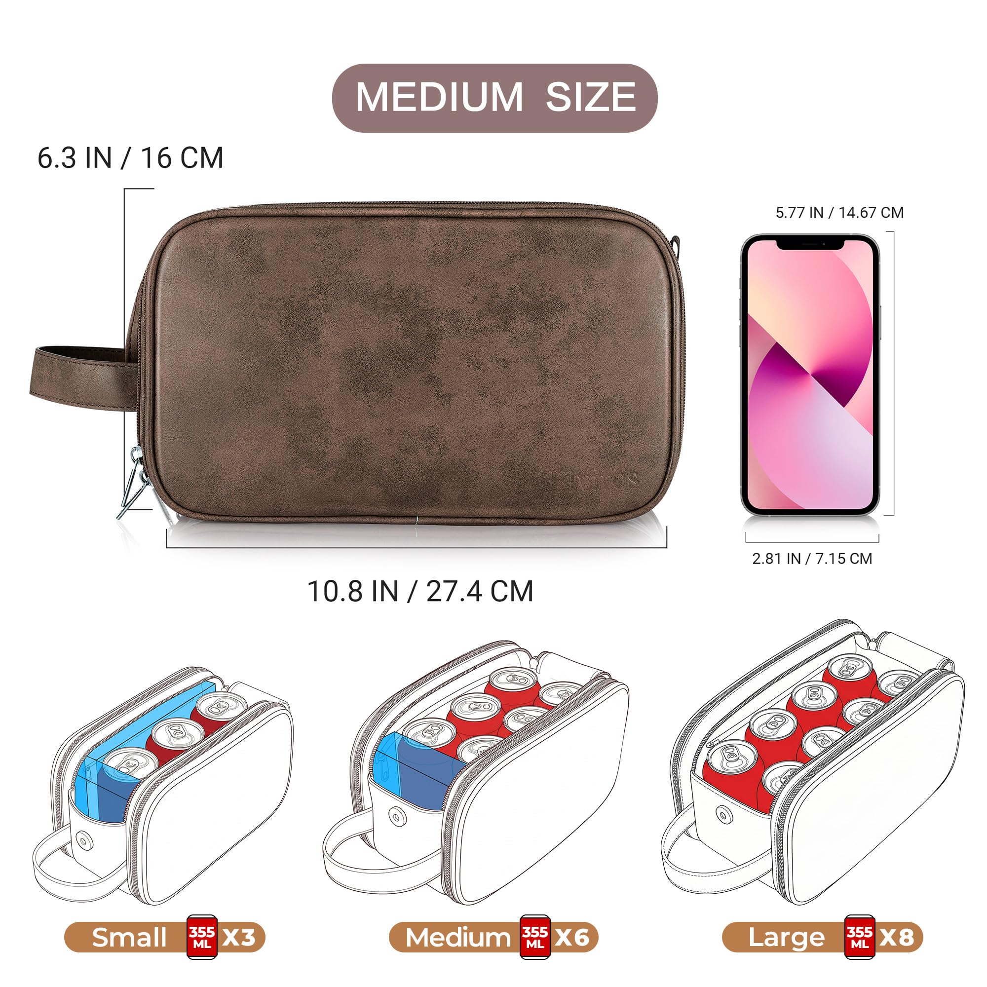 Elviros Travel Toiletry Bag for Men, Shaving Dopp Kit Water-resistant Bathroom Small Toiletries Organizer PU Leather Cosmetic Bags