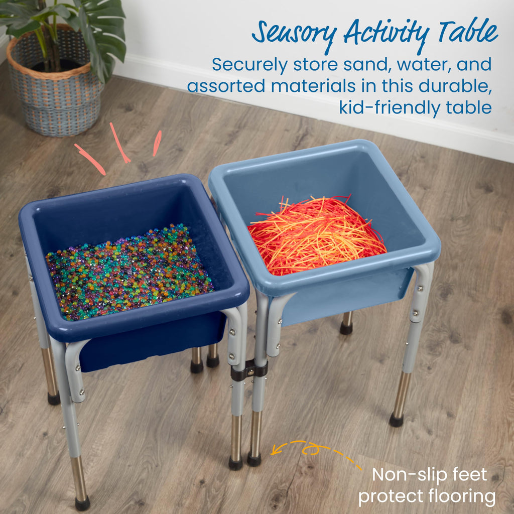 ECR4Kids 2-Station Sand and Water Adjustable Play Table, Sensory Bins, Blue/Red