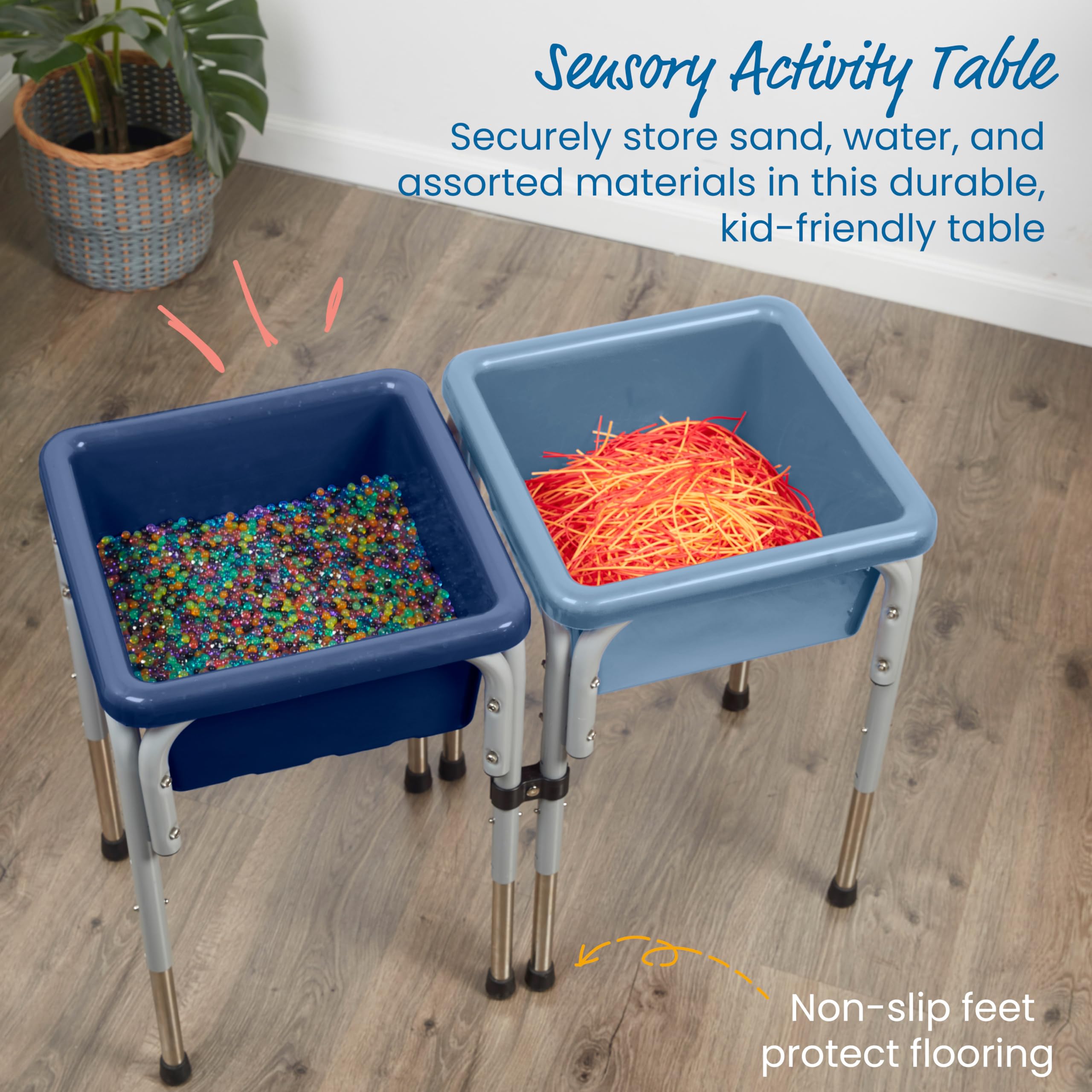 ECR4Kids 2-Station Sand and Water Adjustable Play Table, Sensory Bins, Blue/Red