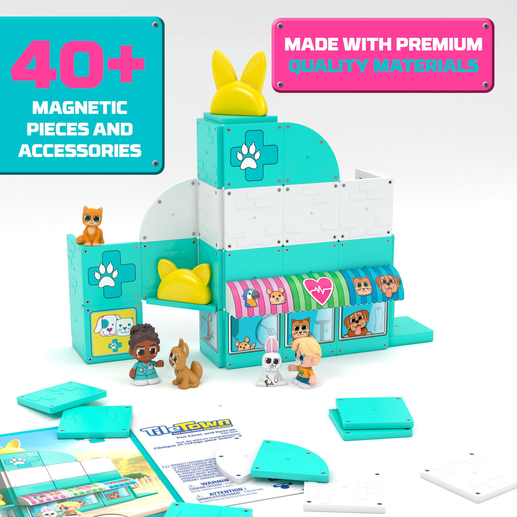 Tile Town Fire Station Magnetic Tiles Set, 66 Piece Kids Magnet Toy, Innovative Action Play Magnetic Tile Building Set Ages 3-6, Amazon Exclusive
