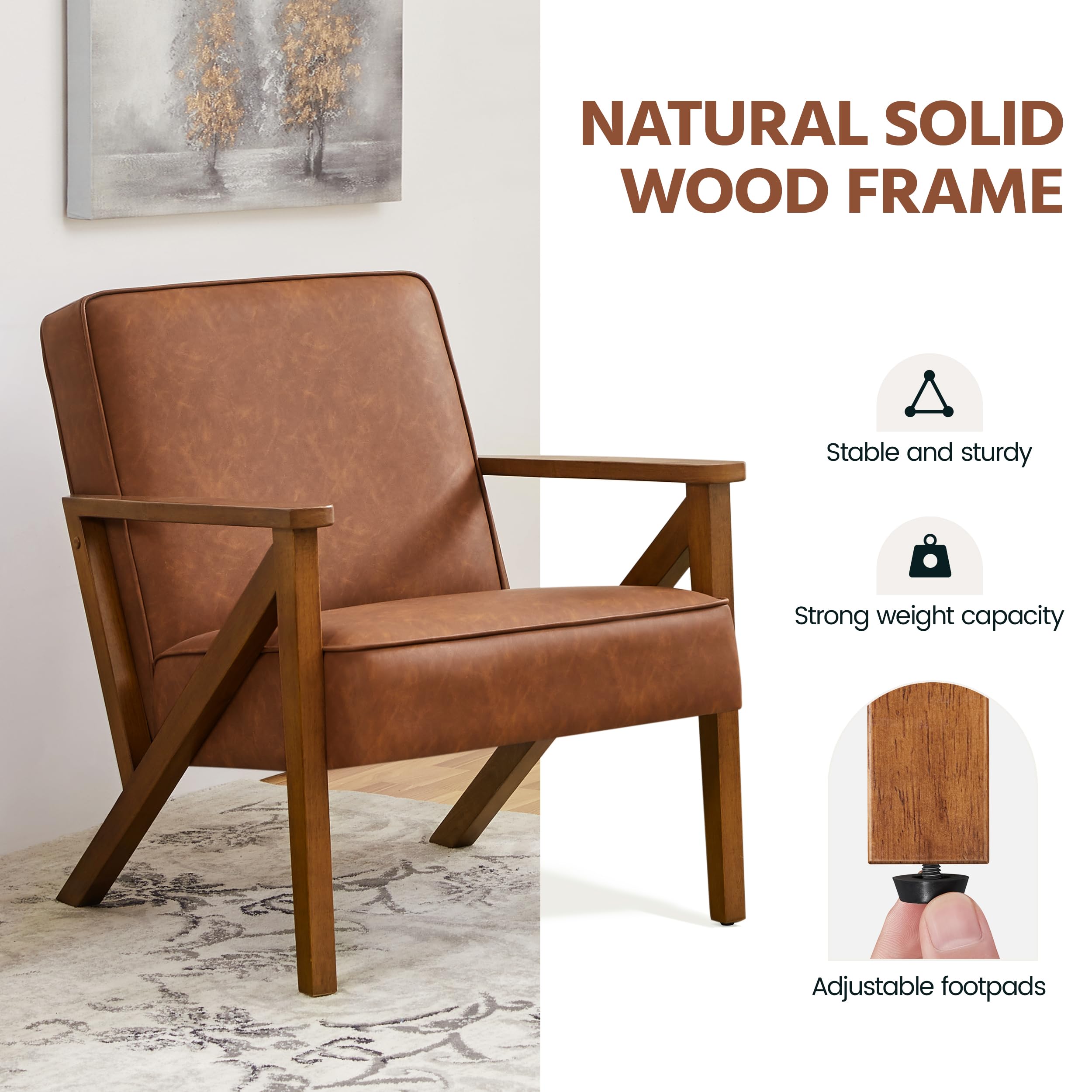 Yaheetech Accent Chair, PU Leather Reading Chair, Mid Century Modern Arm Chair with Solid Wood Frame for Living Room Bedroom Waiting Room, 2 Pieces, Black