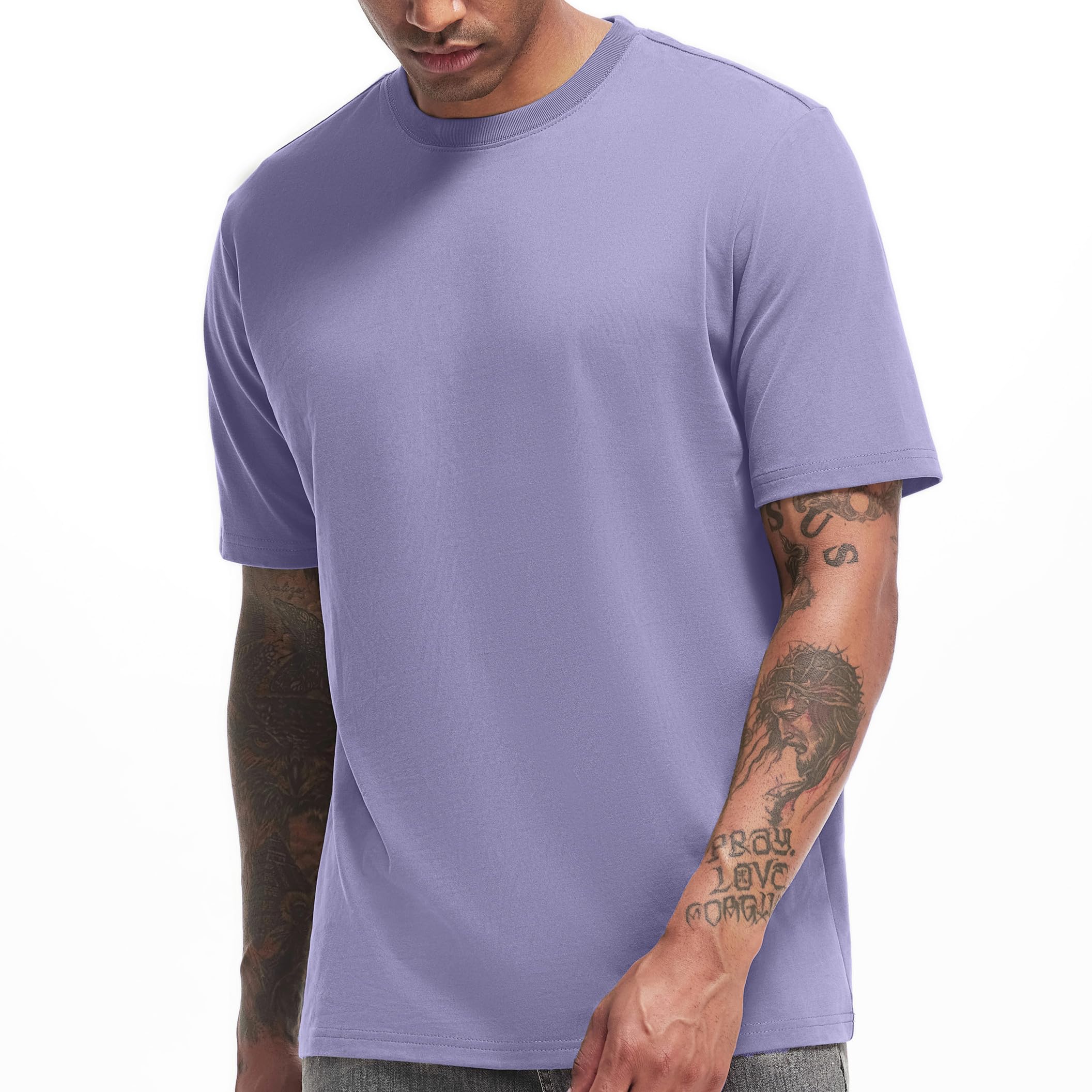 VEIISAR Men's Heavy Weight Crew Neck T-Shirt Mens Premium Cotton Tee - Pre Shrunk S-3XL