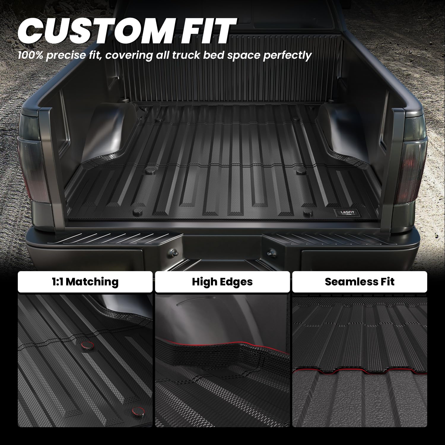 LASFIT Truck Bed Mat for 2009-2016 Ford F250 F350 F450 6.75ft Super Duty 81.9'' Bed Liner(Not fit with Drop-in Bed Liner), TPE 100% All Weather Car Bed Mat for F-250 F-350 F-450,1PCS Black