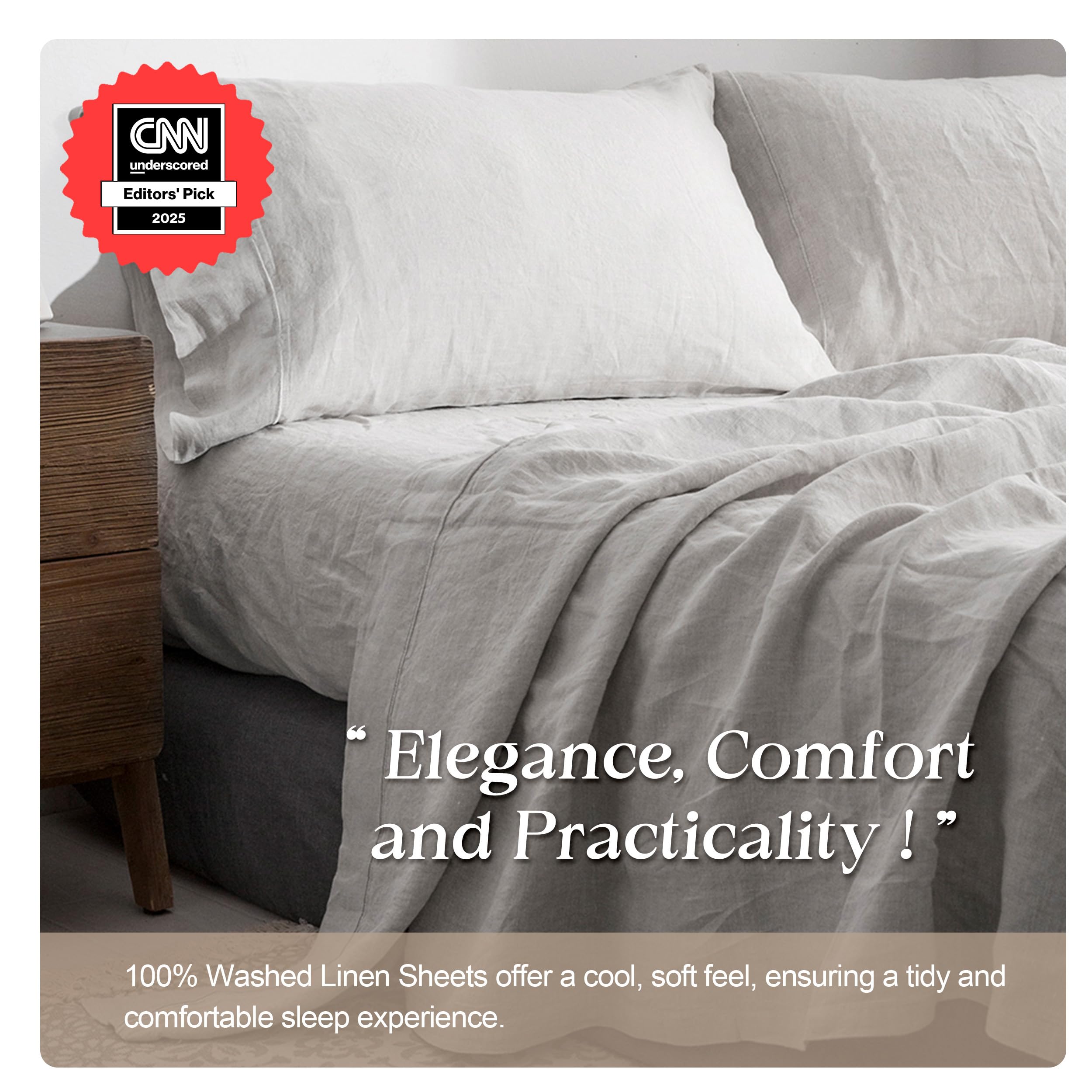 Simple&Opulence 100% Pure Linen Sheet Set Twin Size, Natural French Flax Solid Color 3 Pcs Washed Breathable, Farmhouse Bedding (1 Flat Sheet,1 Fitted Sheet,1 Pillowcase)-Embroidery Dark Grey