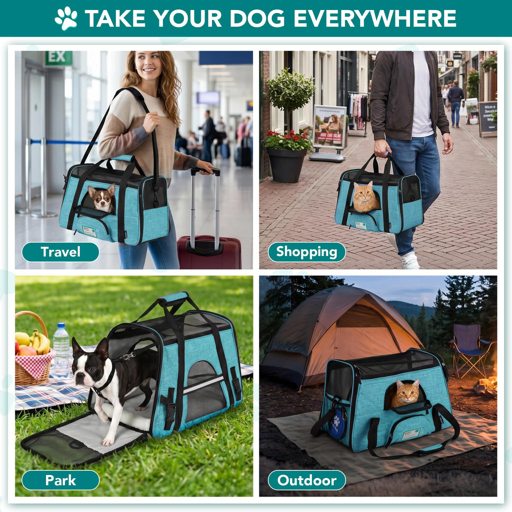 PetAmi Airline Approved Pet Carrier for Cats & Small Dogs, Soft Sided TSA Travel Carrier Bag with Sherpa Bed, Breathable Mesh Ventilation, Collapsible Bowl, Fits Under Seat, Up to 18 lbs, Small Black