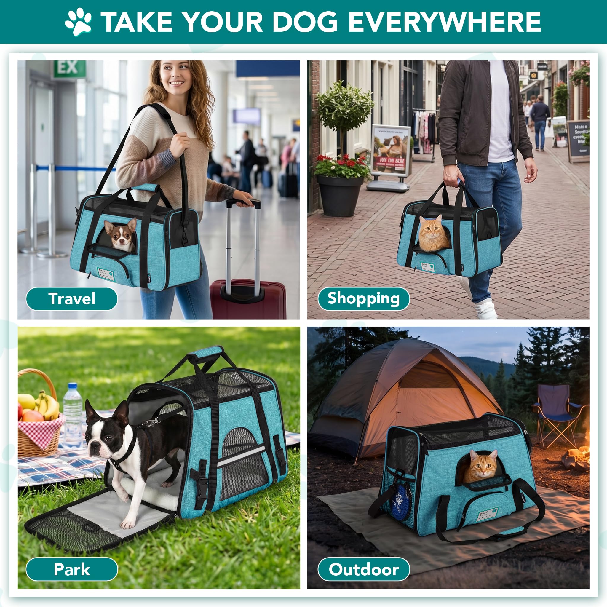 PetAmi Airline Approved Pet Carrier for Cats & Small Dogs, Soft Sided TSA Travel Carrier Bag with Sherpa Bed, Breathable Mesh Ventilation, Collapsible Bowl, Fits Under Seat, Up to 18 lbs, Small Black