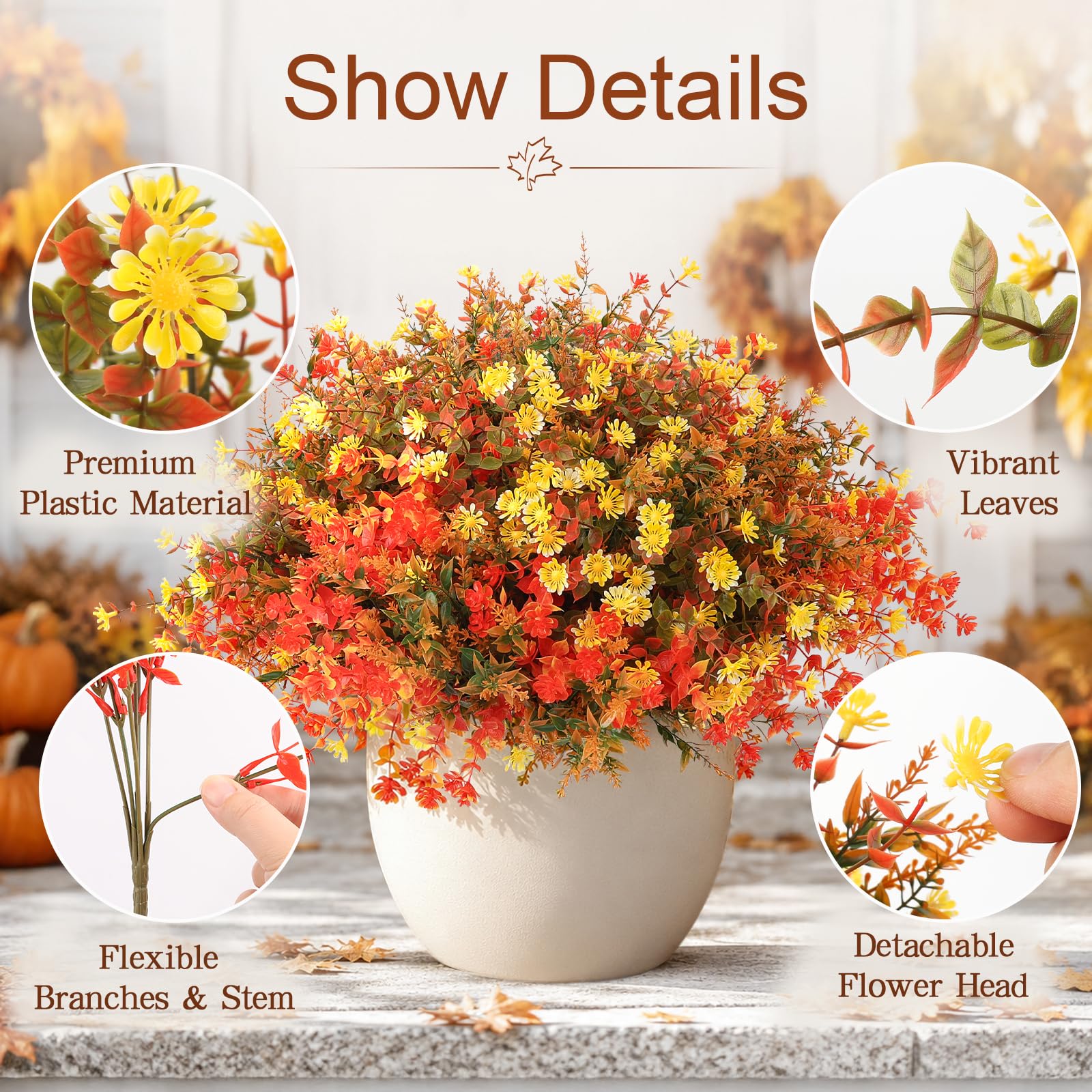 MACTING 12 Bundles Artificial Fall Lavender Flowers for Outdoors, UV Resistant Fake Outdoor Plants, Faux Autumn Greenery Shrubs for Planters Porch Patio Garden Yard Outside Thanksgiving Decorations