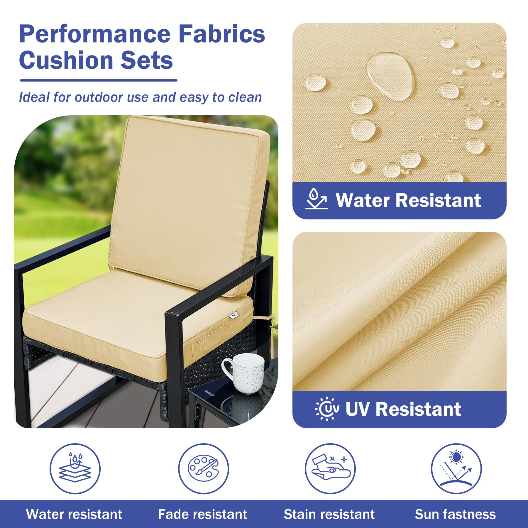IPYNBAP Outdoor Cushions, Outdoor Chair Cushions 22x22x3 Inch, Cushions for Outdoor Furniture with Removable Cover, Waterproof & Fade Resistant Outdoor Seat Cushions for Patio, Lawn, Beige