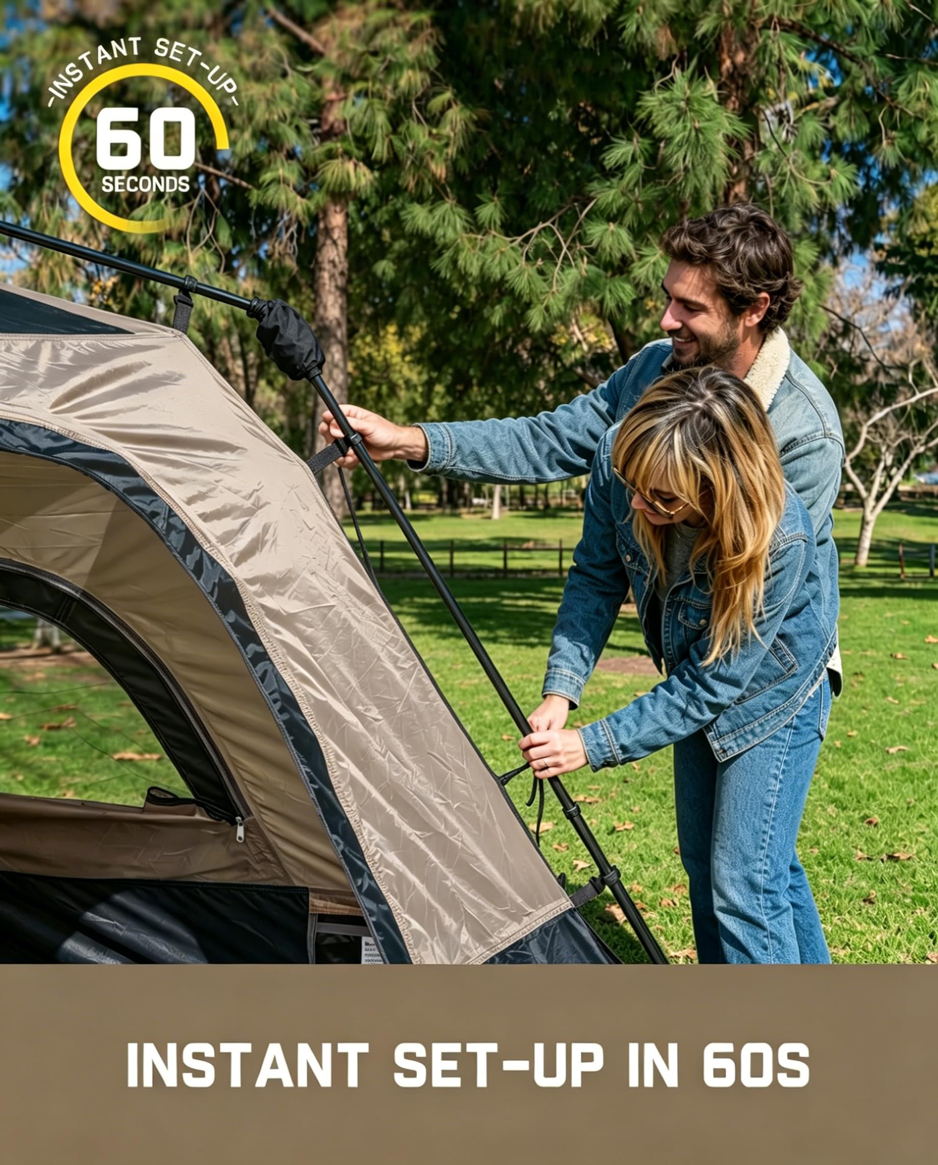 3/4 Person Camping Tent with 1 Door, 4 Windows, and Upgraded Ventilation– Instant Setup, Waterproof, 8'x 8'x 67''Oxford Fabric Floor Pop Up in 60 Seconds Includes Rainfly and Backpack