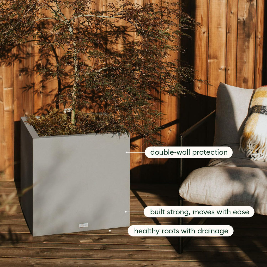 Veradek Block Series Cube Plastic Planter - Large Square Planter for Indoor or Outdoor Patio/Garden | Durable All-Weather Use with Drainage Holes | Modern Décor for Tall Plants, Trees, Flowers