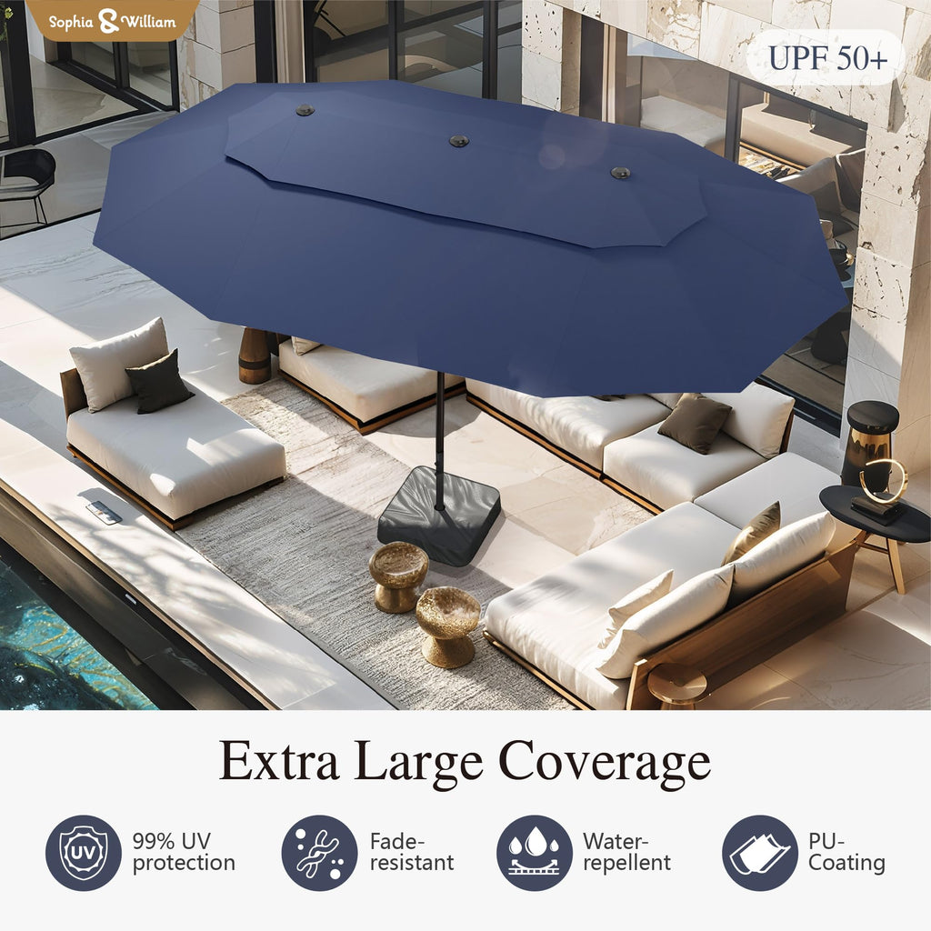 Sophia & William 15 ft Extra Large Patio Umbrella with Base Included, Rectangular Outdoor Umbrella Heavy Duty, Market Umbrella Double-sided Fade Resistant for Pool Garden Backyard, Beige