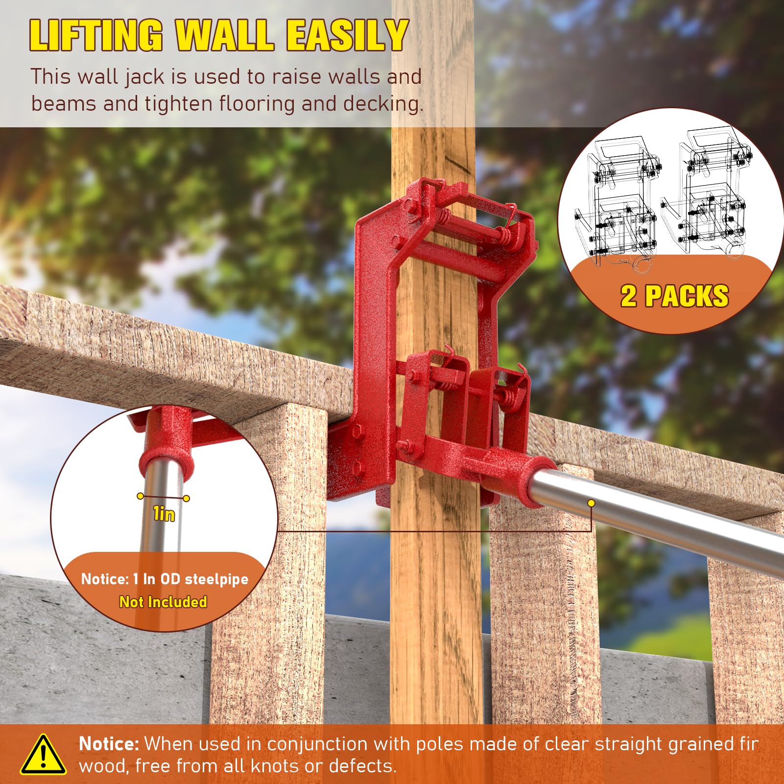 Sebupar Wall Jack, Portable Wall Jacks for Framing, Use with 1-1/2 X 3-1/2 in Fir Poles Or 1 in Od Steel Pipe, Malleable Casting Iron Wall Jack for Lifting Wall Beams, Capacity of Lifting 1,000 lbs