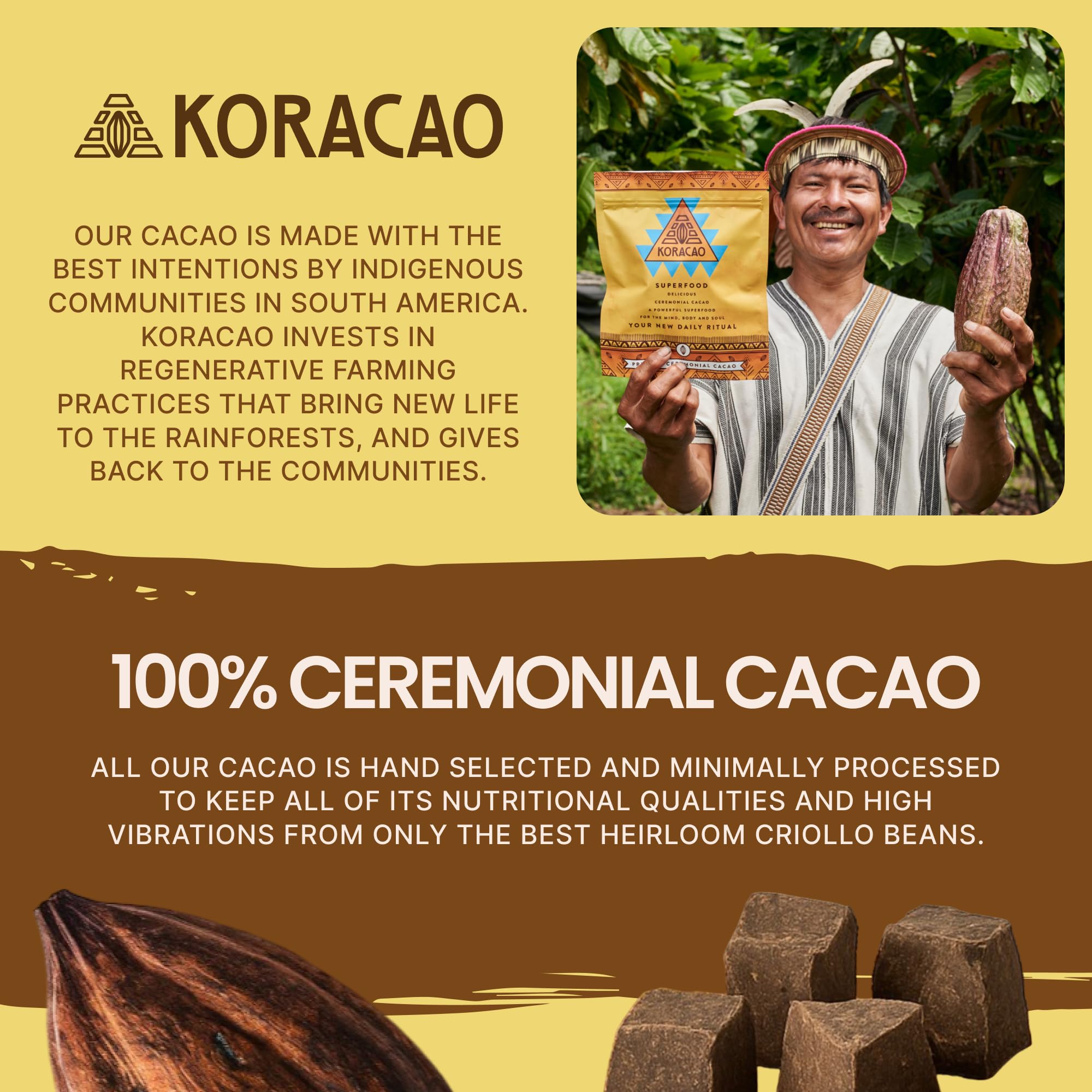 KORACAO Sustainably Harvested Cacao | Ideal Superfood for Everyday Bliss | Ceremonial Grade Cacao | Enhance Your Spiritual Journey with Ancient Superfood Delight - 1 Pound