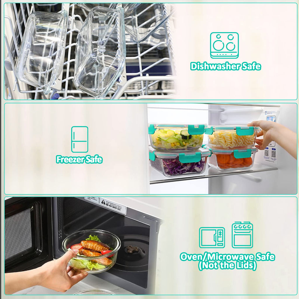 [10-Pack] Glass Meal Prep Containers with Lids, MCIRCO Food Storage Containers with Snap Locking Lids, Airtight Lunch Containers, Microwave, Oven, Freezer and Dishwasher