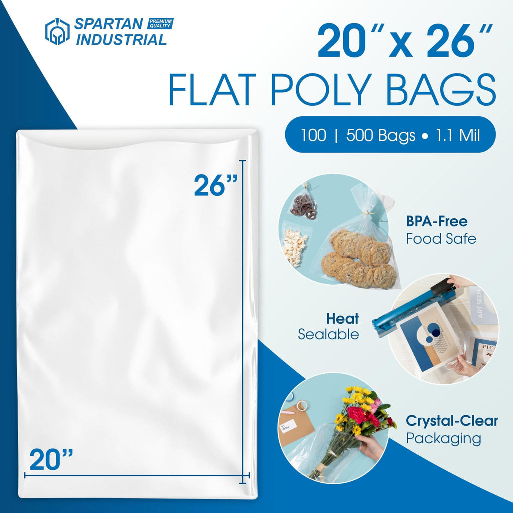 10" X 13" Open-End Flat Clear Poly Bags (100 Count) - 1.1 Mil Clear Plastic Bags for Packaging and Storage - No Adhesive Strip - Spartan Industrial