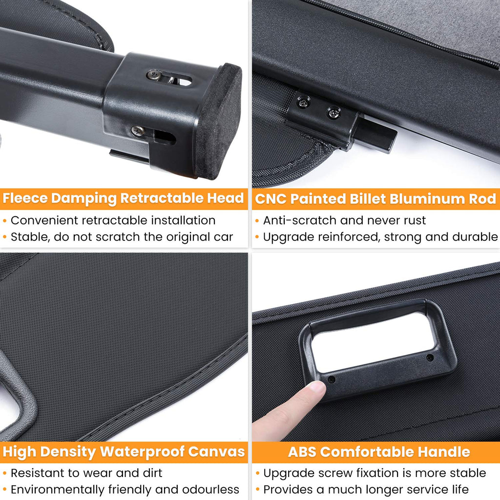 Trunk Cargo Cover for Nissan Rogue S SV SL Platinum 2014-2020 Retractable Rear Trunk Cargo Luggage Security Shade Cover Shield Interior Accessories Waterproof Custom Fit All Weather (Black)